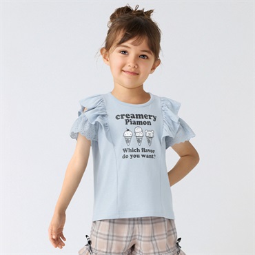 PIAMON(ピアモン) 半袖肩フリルＴシャツ 女の子 キッズ 110cm-130cm(サックス-120cm)