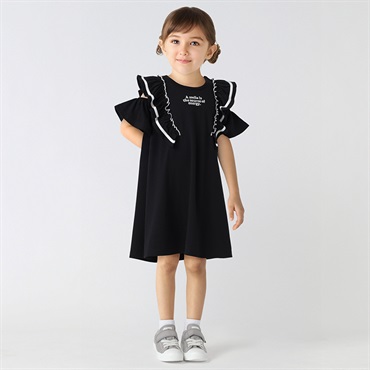 PIAMON(ピアモン) 半袖肩フリルワンピース 女の子 キッズ 110cm-130cm(ブラック-130cm)