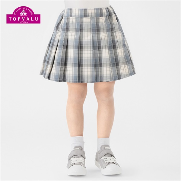 インパンツ付きチェックプリーツスカート 女の子 トップバリュ キッズ 100cm-130cm(グレー系チェック-110cm)
