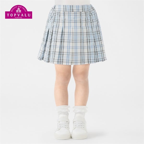インパンツ付きチェックプリーツスカート 女の子 トップバリュ キッズ 100cm-130cm(サックス系チェック-100cm)