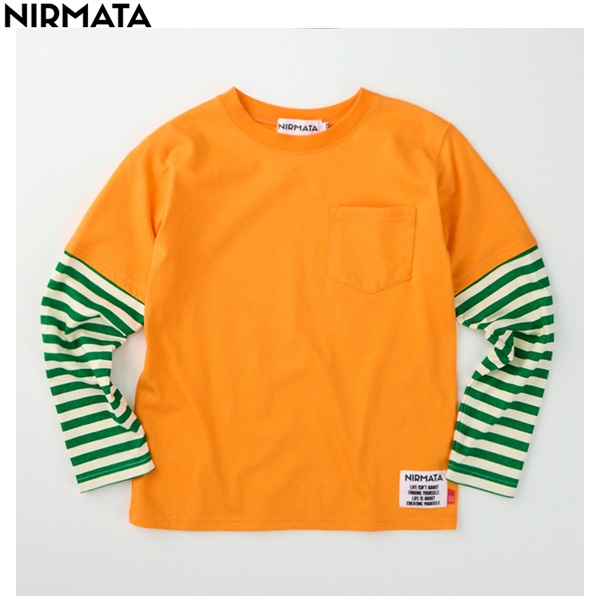NIRMATA(ニルマータ) 長袖ボーダーＴシャツ 男の子 女の子 キッズ 110cm-130cm(オレンジ-130cm)