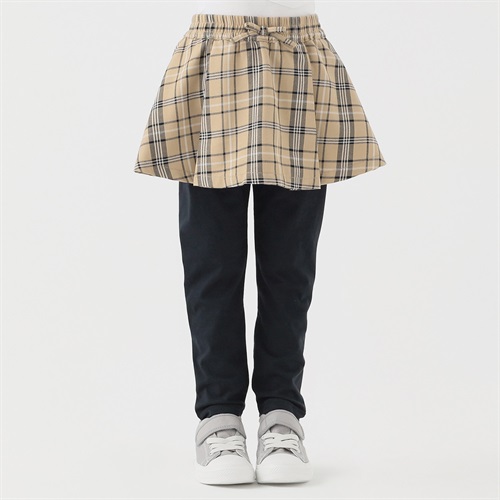 先染チェックスカッツ 女の子 キッズ 100cm-130cm(ベージュ-100cm)