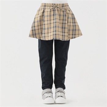 先染チェックスカッツ 女の子 キッズ 100cm-130cm(ベージュ-100cm)