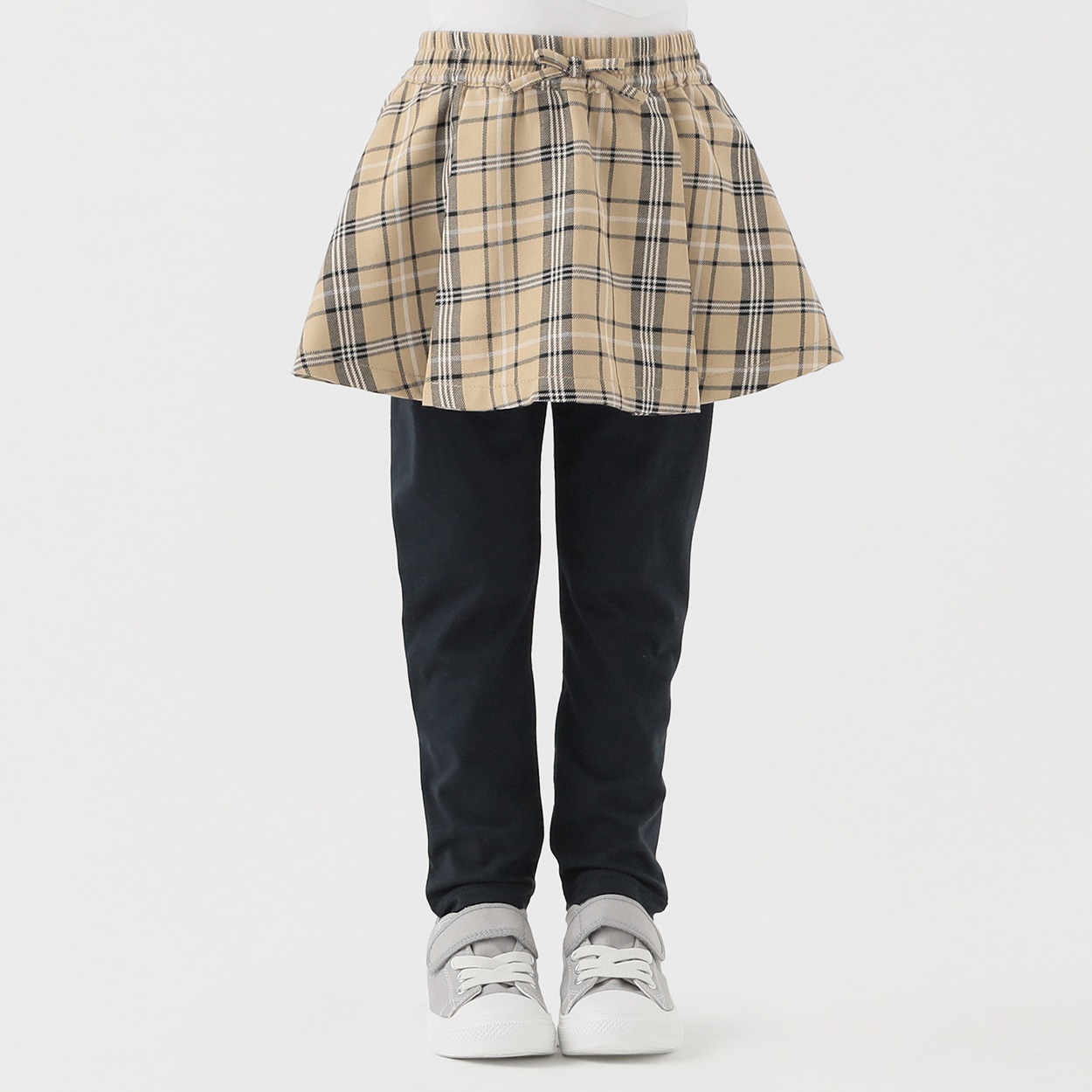 先染チェックスカッツ 女の子 キッズ 100cm-130cm(ベージュ-130cm)