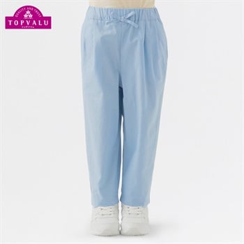コットンダンガリー リボンクロップドパンツ 女の子 トップバリュ キッズ 100cm-130cm(サックス-100cm)