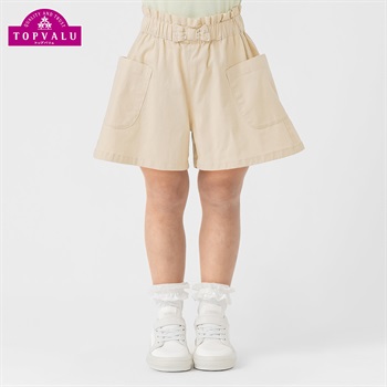 コットン混 ストレッチリボンキュロット 女の子 トップバリュ キッズ 100cm-130cm(ベージュ-100cm)