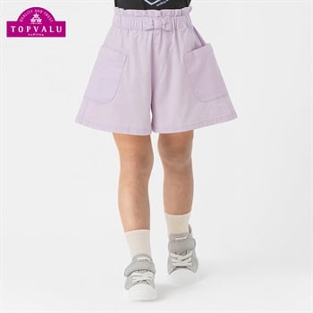 コットン混 ストレッチリボンキュロット 女の子 トップバリュ キッズ 100cm-130cm(ラベンダー-100cm)
