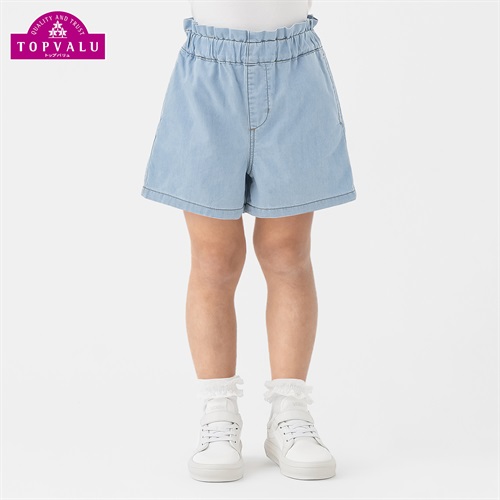 ピースフィットクール デニムキュロットパンツ 女の子 トップバリュ キッズ 100cm-130cm(ライトブルー-100cm)