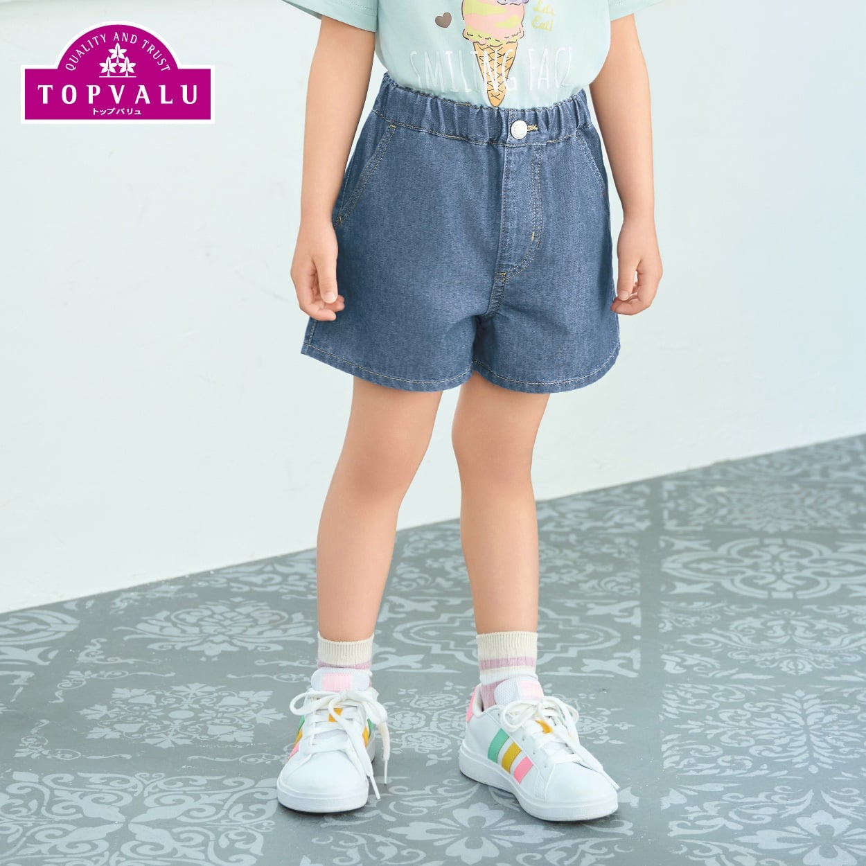 ツイル キュロットパンツ 女の子 トップバリュ キッズ 100cm-130cm(ブルーデニム-100cm)
