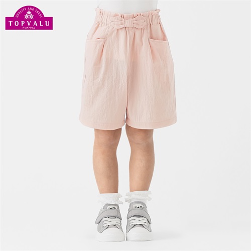コットンワッシャー キュロットパンツ 女の子 トップバリュ キッズ 100cm-130cm(ピンク-100cm)