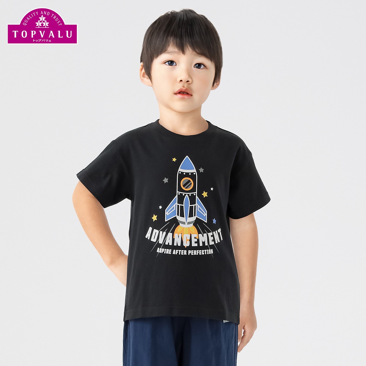 コットン衿よれにくい ロケットプリント半袖Tシャツ 男の子 トップ 