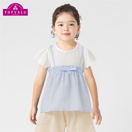 袖フリル異素材使いＴシャツ 女の子 トップバリュ キッズ 110cm-130cm