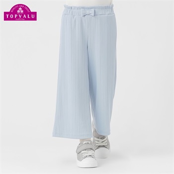 総ゴムリボン付きリブワイドパンツ 女の子 トップバリュ キッズ 110cm-130cm(サックス-110cm)