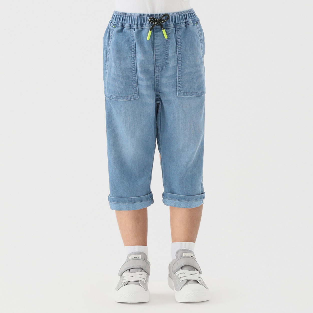 メッシュデニム七分丈パンツ 男の子 キッズ 100cm-130cm(サックス-100cm)