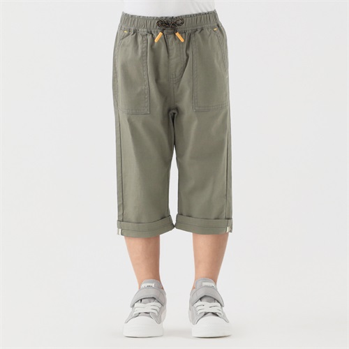 麻風ストレッチ七分丈パンツ 男の子 キッズ 100cm-130cm(カーキ-100cm)