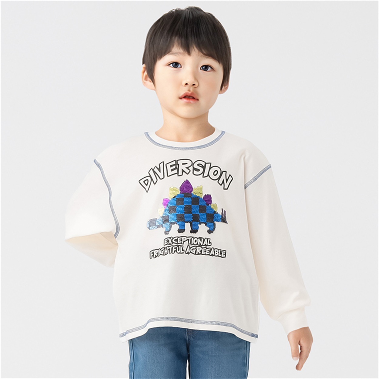 天竺ステゴサウルススパンコール長袖Tシャツ 男の子 キッズ 100cm