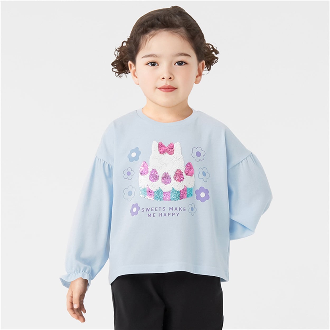 天竺ケーキスパンコール長袖Tシャツ 女の子 キッズ 100cm-130cm