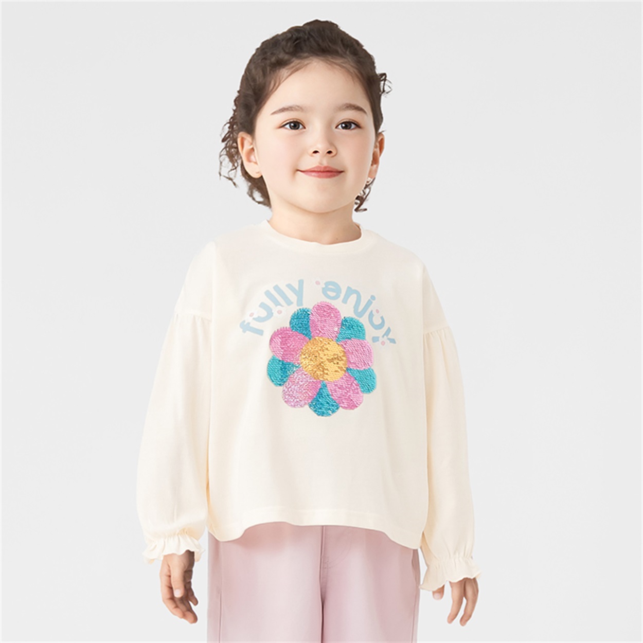 天竺花スパンコール長袖Tシャツ 女の子 キッズ 100cm-130cm | イオン