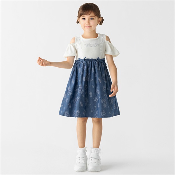 ブルブブ♡ユニコーンワンピース karamell KAKA ユニコーン刺しゅうドッキングワンピース 女の子