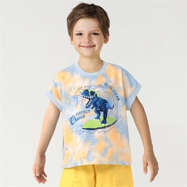 CVC天竺恐竜スパンコール刺繍タイダイ風プリントTシャツ 男の子 キッズ 100cm-130cm