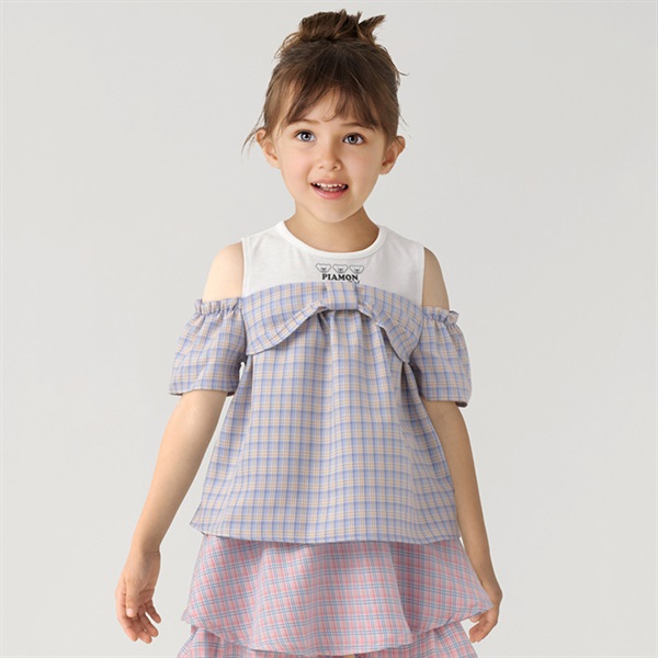 PIAMON(ピアモン) リボンチェックブラウス キッズ 女の子 110cm PIAMON(ピアモン) リボンチェックブラウス キッズ 女の子 110cm