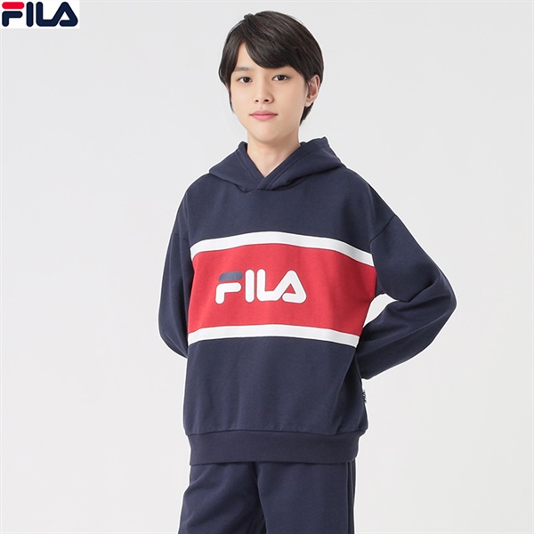 FILA(フィラ) 切替 裏起毛プルパーカー 男の子 女の子 キッズ 130cm-160cm(ネイビー-140cm)