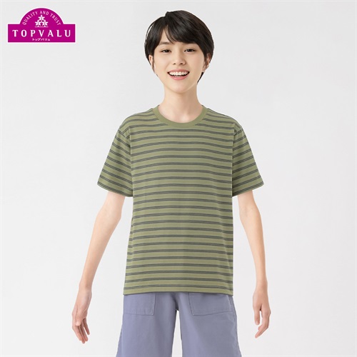 ピースフィットクール マルチボーダー柄半袖Ｔシャツ 男の子 トップバリュ キッズ 130cm-170cm(カーキ-130cm)