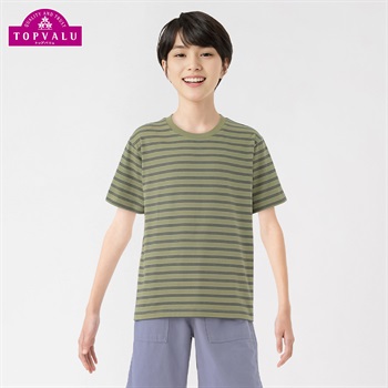 ピースフィットクール マルチボーダー柄半袖Ｔシャツ 男の子 トップバリュ キッズ 130cm-170cm(カーキ-130cm)