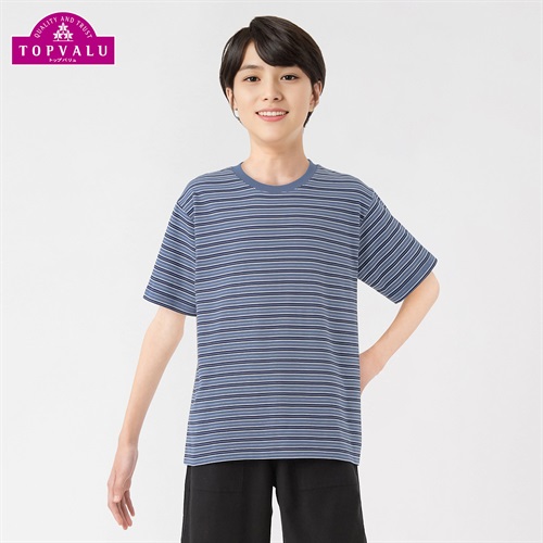 ピースフィットクール マルチボーダー柄半袖Ｔシャツ 男の子 トップバリュ キッズ 130cm-170cm(ネイビー-130cm)