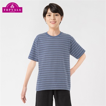 ピースフィットクール マルチボーダー柄半袖Ｔシャツ 男の子 トップバリュ キッズ 130cm-170cm(ネイビー-130cm)