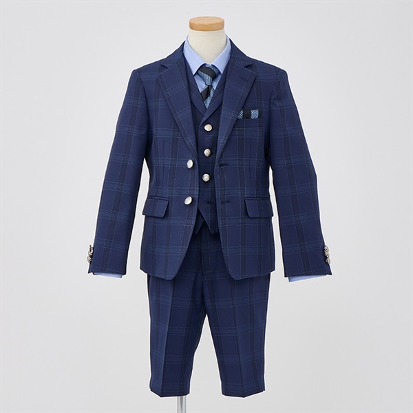 WANDER FACTORY ブルーチェックベスト付きスーツ キッズ 男の子