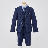 WANDER FACTORY ブルーチェックベスト付きスーツ キッズ 男の子