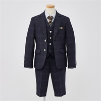 WANDER FACTORY ネイビーチェックベスト付きスーツ キッズ 男の子