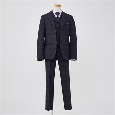 WANDER FACTORY ネイビーチェックベスト付きスーツ キッズ 男の子