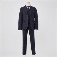 WANDER FACTORY ネイビーチェックベスト付きスーツ キッズ 男の子