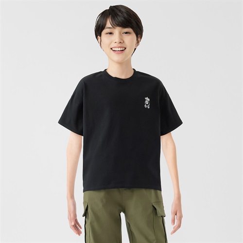 空紡糸天竺刺繍ビッグシルエットＴシャツ 男の子 キッズ 130cm-170cm(ブラック-130cm)