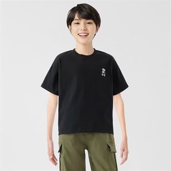 空紡糸天竺刺繍ビッグシルエットＴシャツ 男の子 キッズ 130cm-170cm(ブラック-130cm)