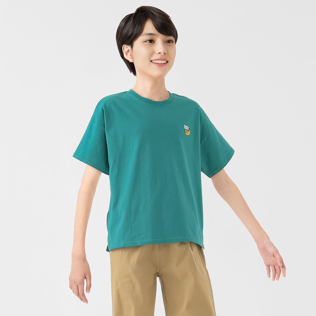 空紡糸天竺刺繍ビッグシルエットＴシャツ 男の子 キッズ 130cm-170cm(グリーン-140cm)