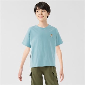 空紡糸天竺刺繍ビッグシルエットＴシャツ 男の子 キッズ 130cm-170cm(ブルー-130cm)