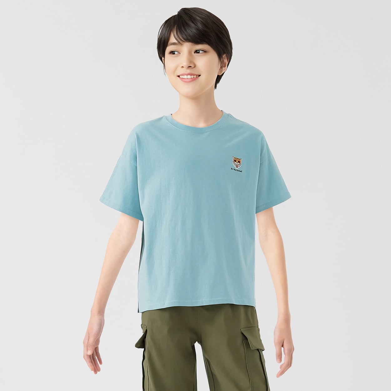 空紡糸天竺刺繍ビッグシルエットＴシャツ 男の子 キッズ 130cm-170cm(ブルー-160cm)