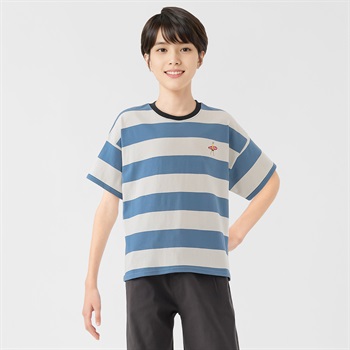 空紡糸天竺転換ボーダー胸刺繍Ｔシャツ 男の子 キッズ 130cm-170cm(ブルー-130cm)
