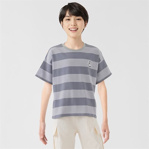 空紡糸天竺転換ボーダー胸刺繍Ｔシャツ 男の子 キッズ 130cm-170cm(パープル-130cm)
