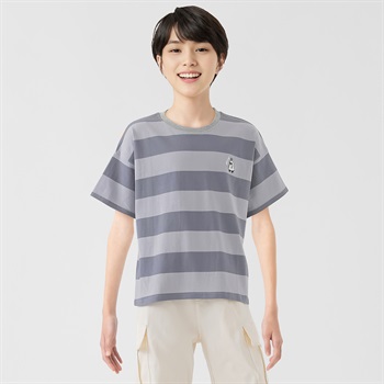 空紡糸天竺転換ボーダー胸刺繍Ｔシャツ 男の子 キッズ 130cm-170cm(パープル-130cm)