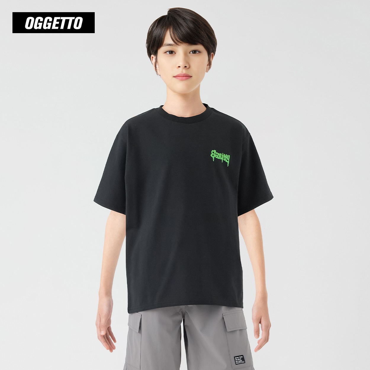 OGGETTO(オジェット) バックジェルプリントＴシャツ 男の子 キッズ 140cm-170cm(ブラック-160cm)