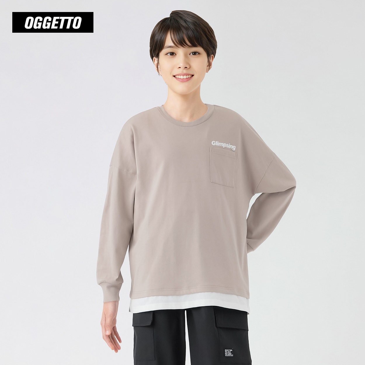 OGGETTO(オジェット) フェイクレイヤードＴシャツ 男の子 キッズ 140cm-170cm(ベージュ-160cm)