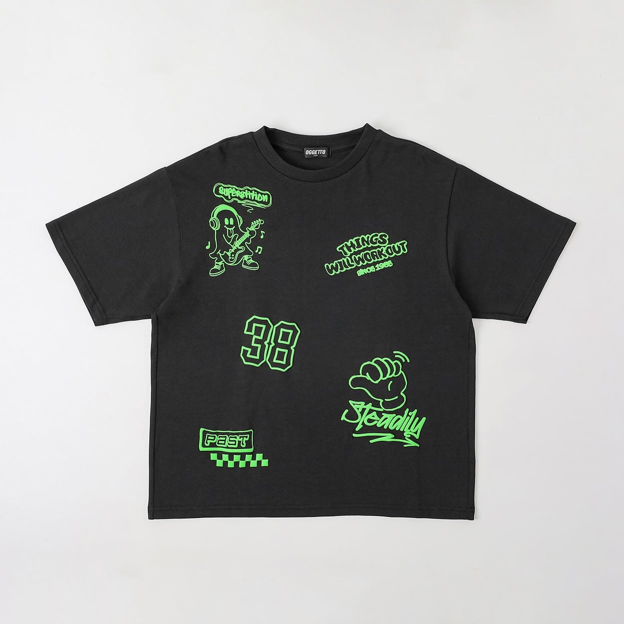 OGGETTO(オジェット) フロント発泡プリントTシャツ キッズ 男の子 140cm-170cm(ブラック-140cm)