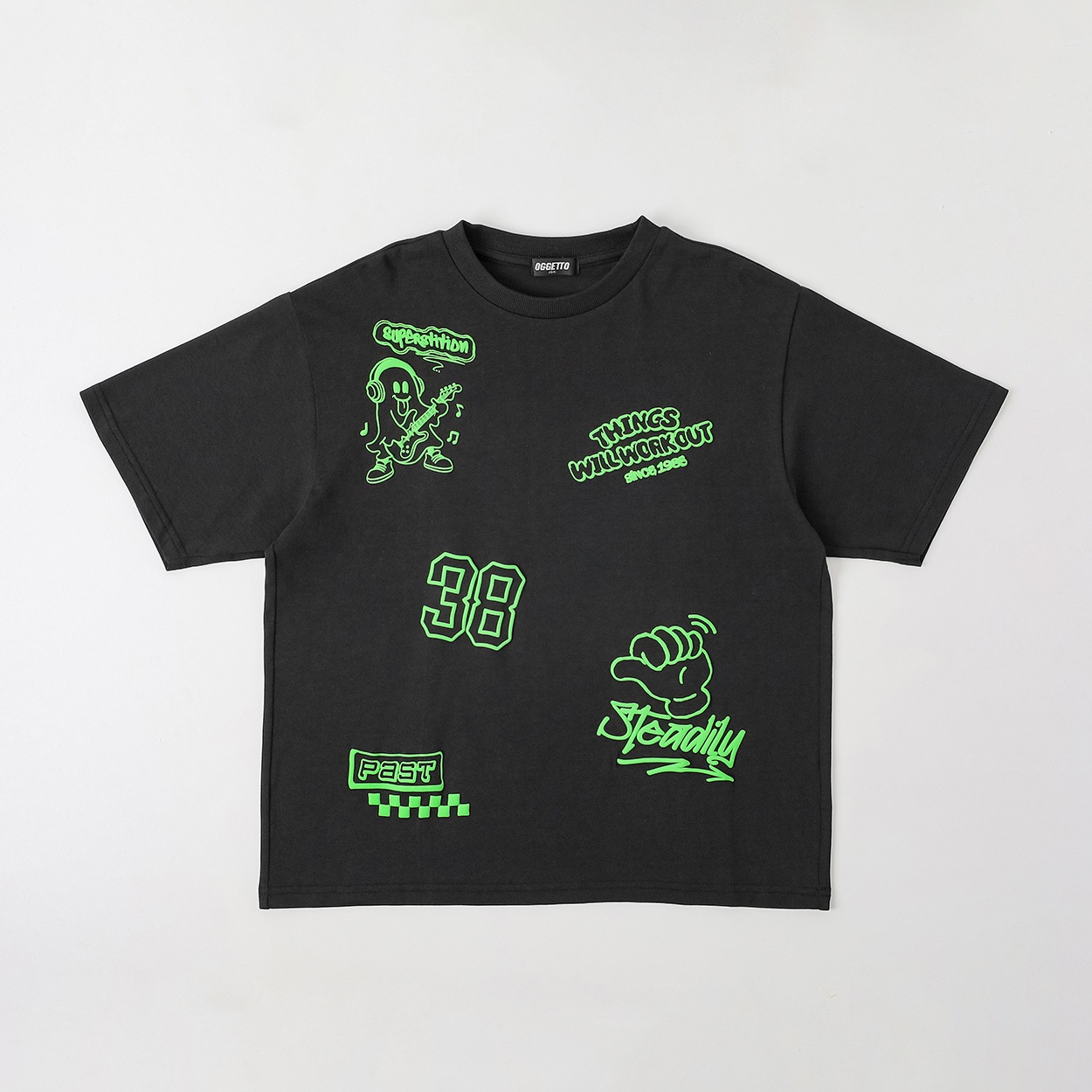 OGGETTO(オジェット) フロント発泡プリントTシャツ キッズ 男の子 140cm-170cm(ブラック-160cm)