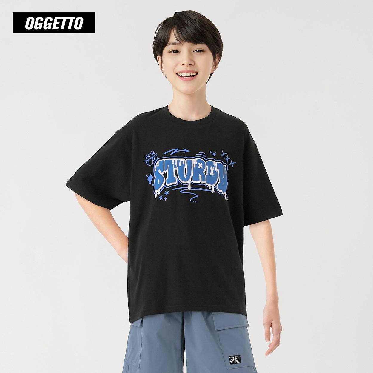 OGGETTO(オジェット)  発泡ロゴTシャツ キッズ 男の子 140cm-170cm(ブラック-160cm)