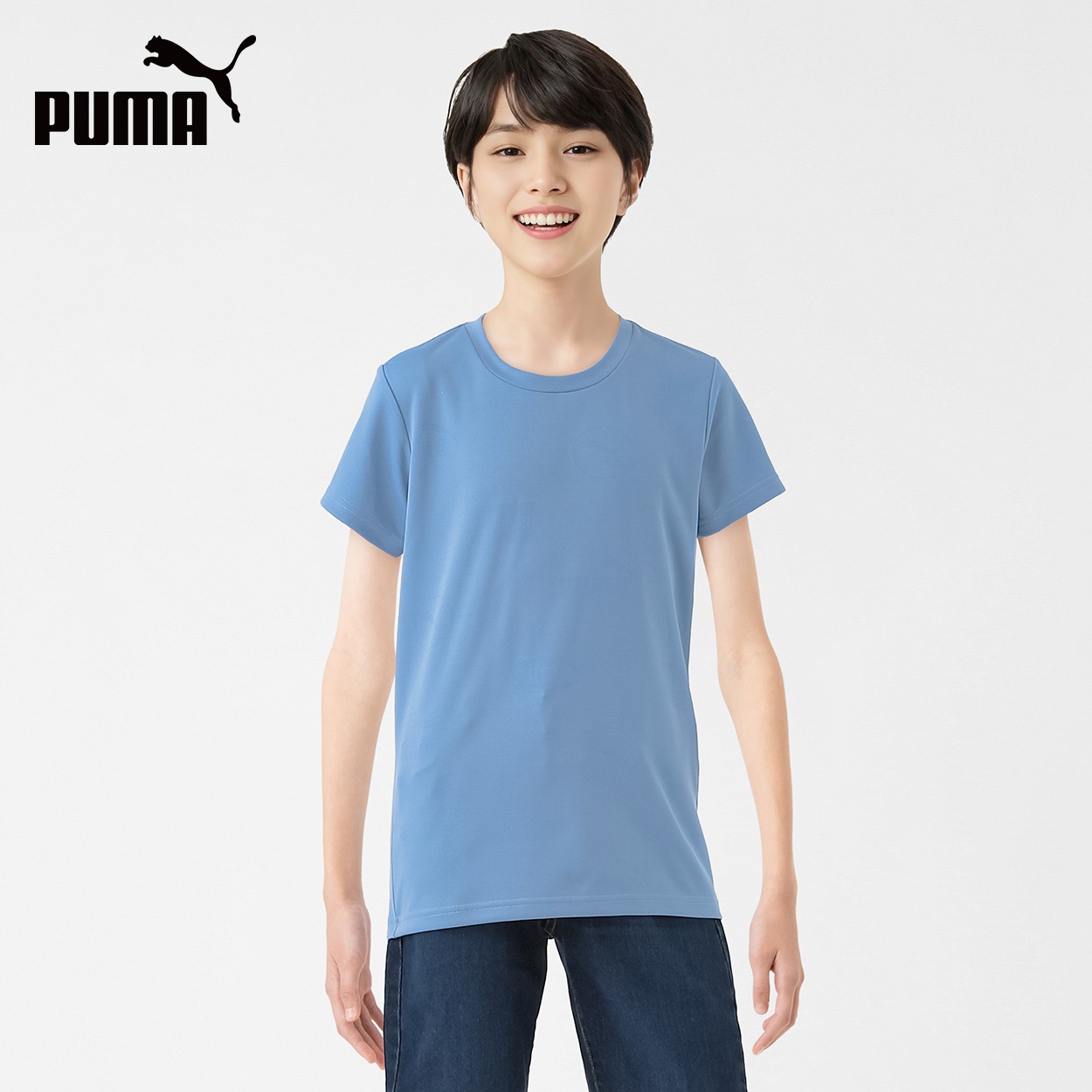 PUMA プーマ 半袖ジャガードシャツ 男の子 キッズ 130cm-160cm(サックス-130cm)