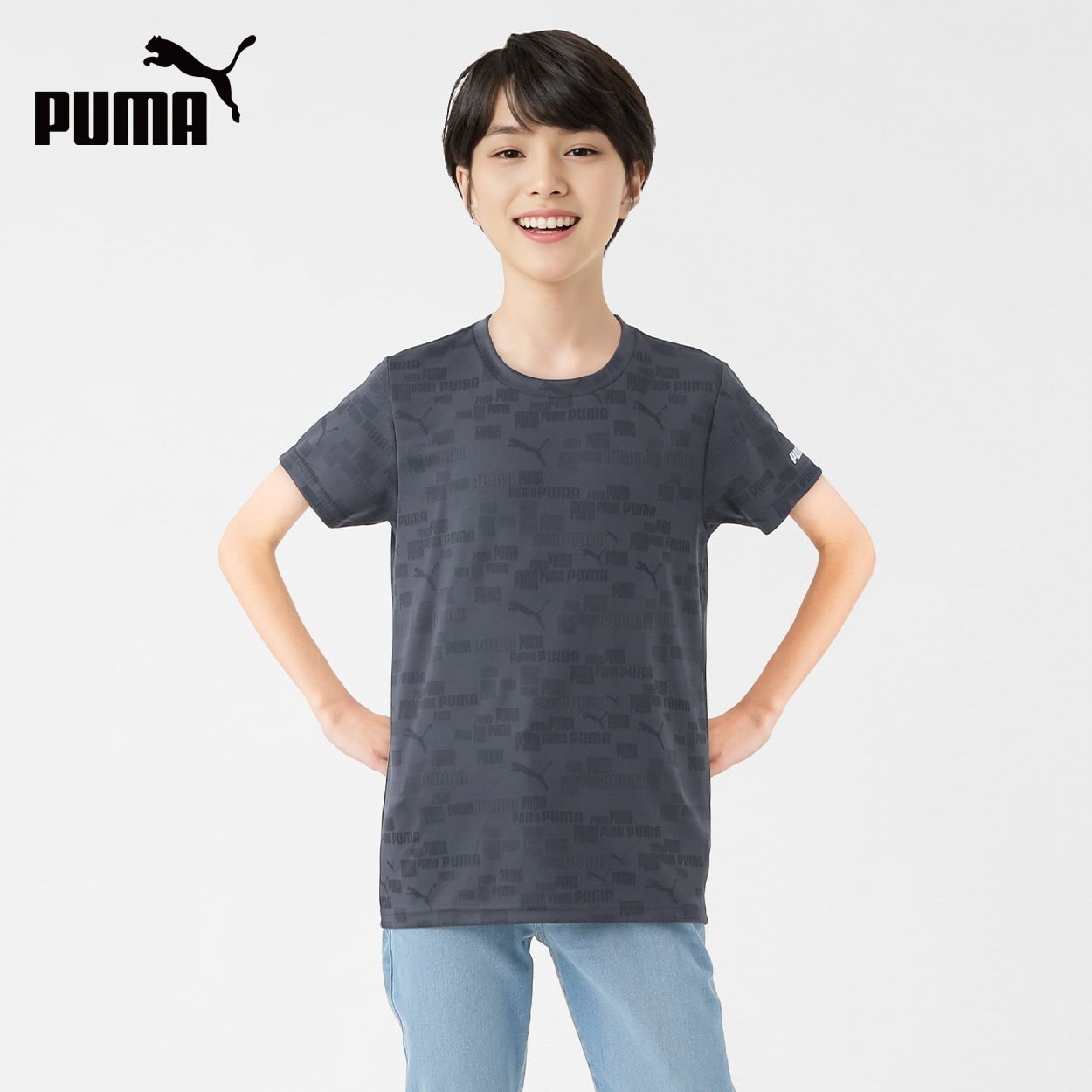 PUMA プーマ 半袖ジャガードシャツ 男の子 キッズ 130cm-160cm(ネイビー-140cm)